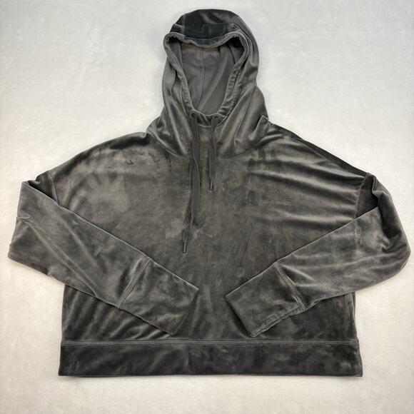 OFFLINE Aerie After Party Velour Oversized Crop Hoodie Sweatshirt Gray Size M - Picture 4 of 13